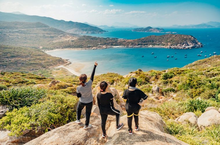 three women on mountain